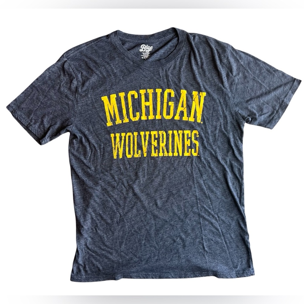 Michigan Wolverines Men’s Large T-Shirt Tee‎ Blue 84 Polyester Cotton Blend